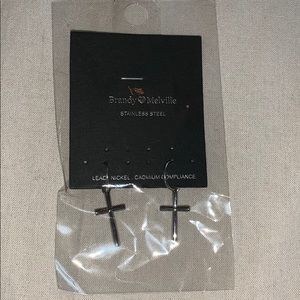 Brandy Melville silver cross dangle earrings